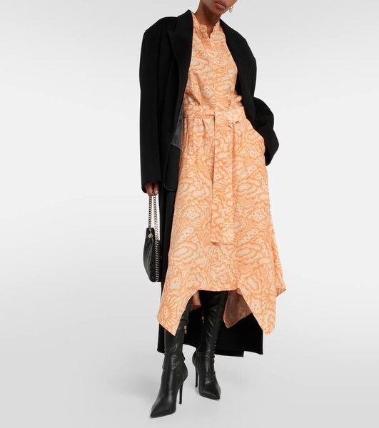 Printed asymmetric silk midi dress