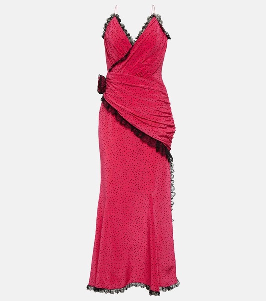 Floral-appliqué silk maxi dress