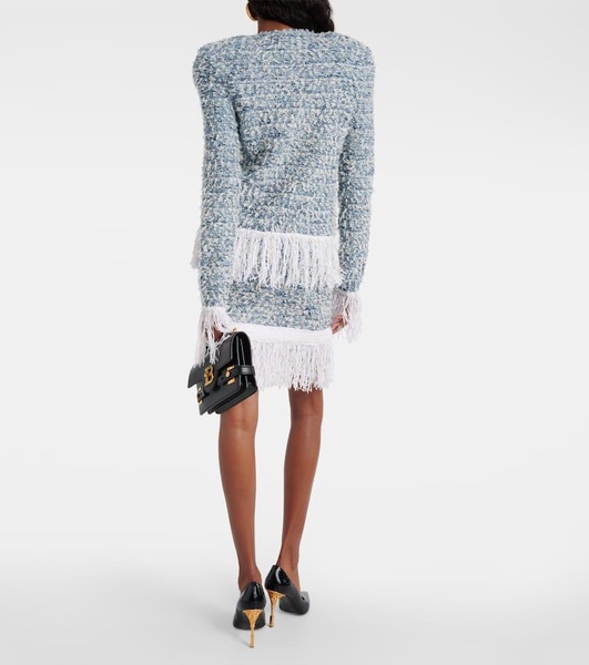 Fringed denim tweed jacket