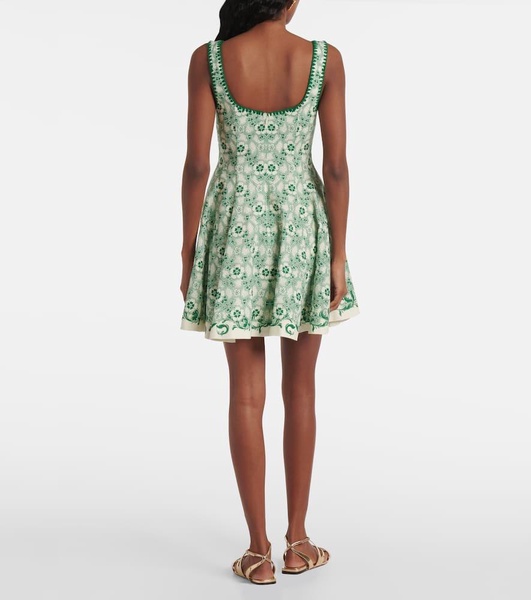Olive printed linen and cotton minidress