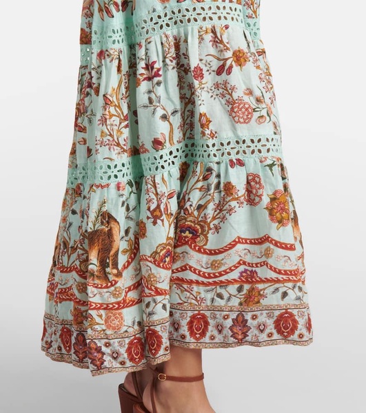 Floral tiered linen maxi dress