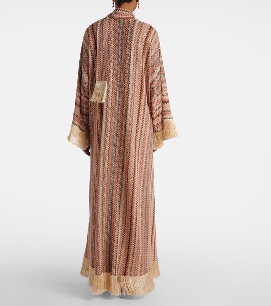 Zigzag sequined fringed lamé kaftan