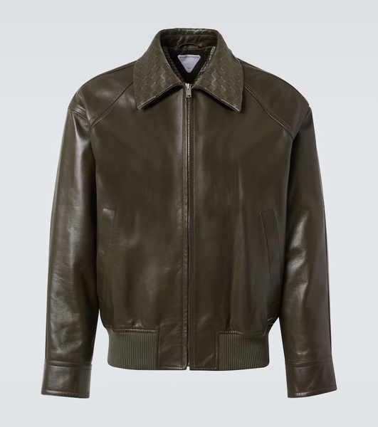 Intrecciato leather blouson