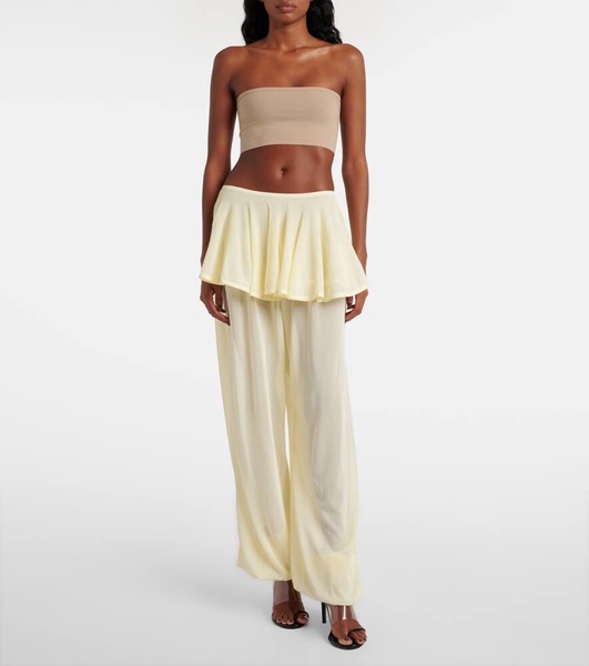 Mid-rise semi-sheer wide-leg pants