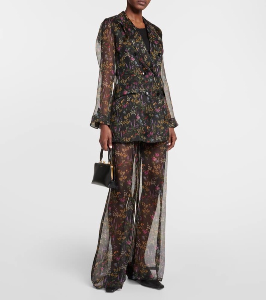 Jabot floral silk organza blouse