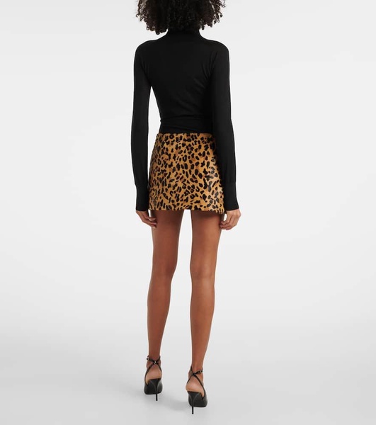 Leopard-print calf hair miniskirt