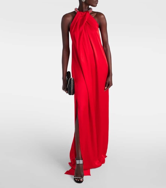 Embellished halterneck satin gown