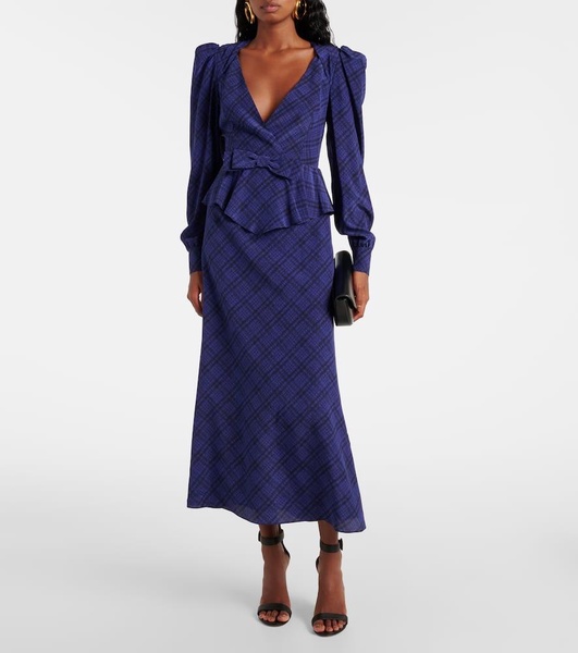 Tartan silk midi dress