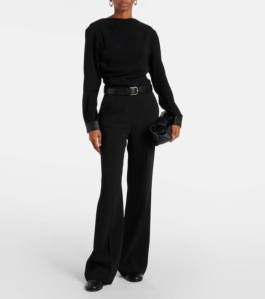 Alexis faux leather-trimmed crêpe top