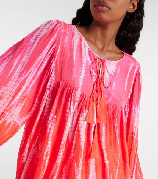 Printed tasseled silk top