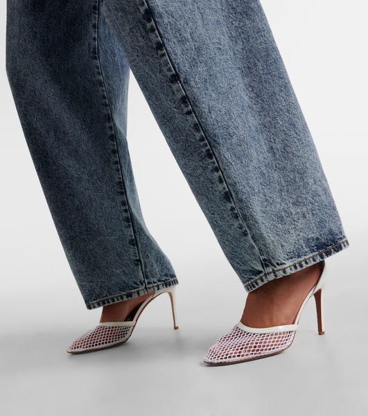 Leather-trimmed mesh pumps