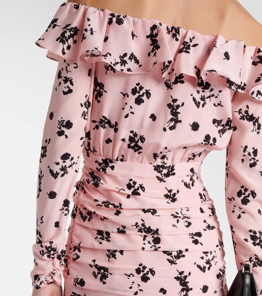 Floral off-shoulder silk midi dress