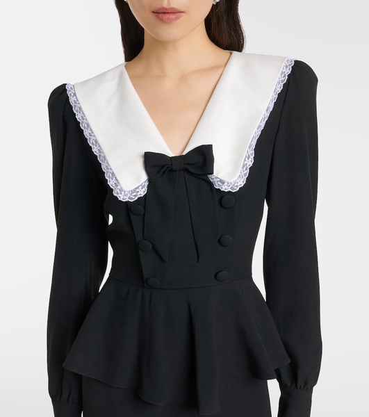 Bow-detail peplum satin midi dress