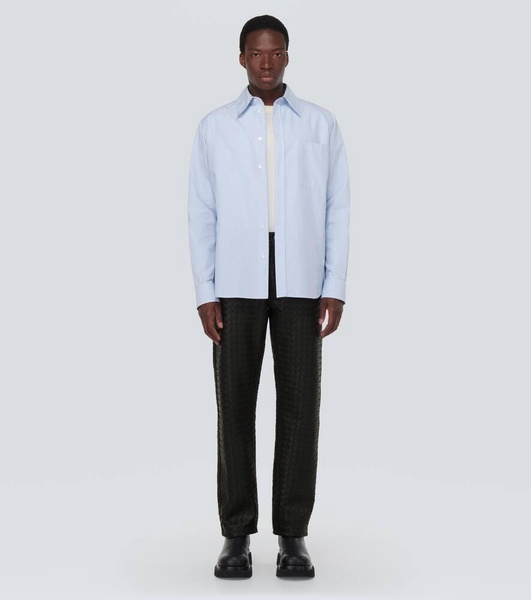 Intrecciato leather straight pants
