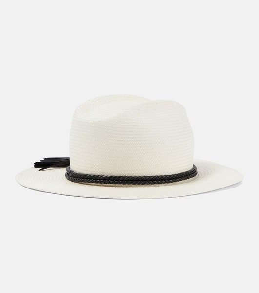Elfi leather-trimmed straw boater hat