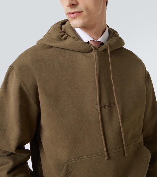 Logo embroidered cotton fleece hoodie