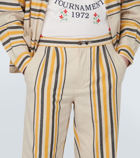 Striped mid-rise cotton straight pants