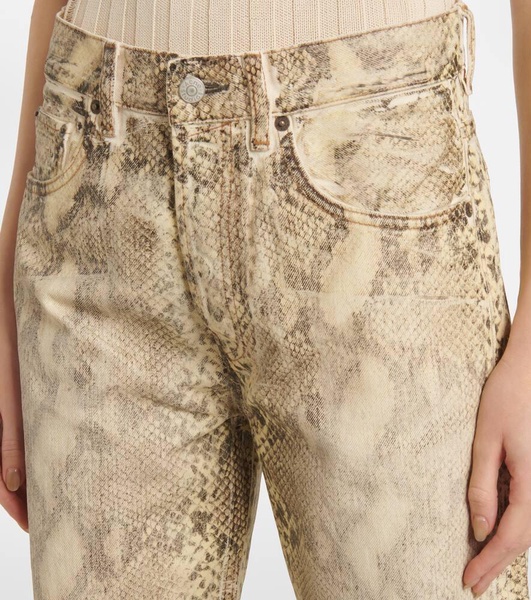Snake-print mid-rise wide-leg jeans 
