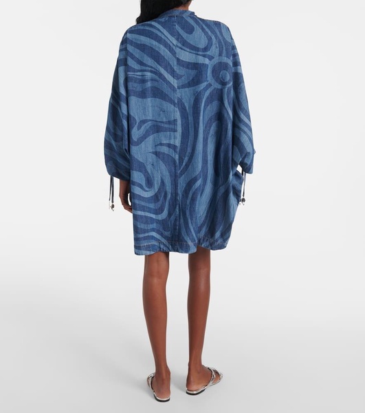Marmo-print denim kaftan