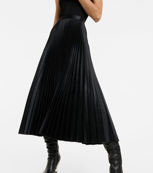 Pleated croc-effect satin midi skirt