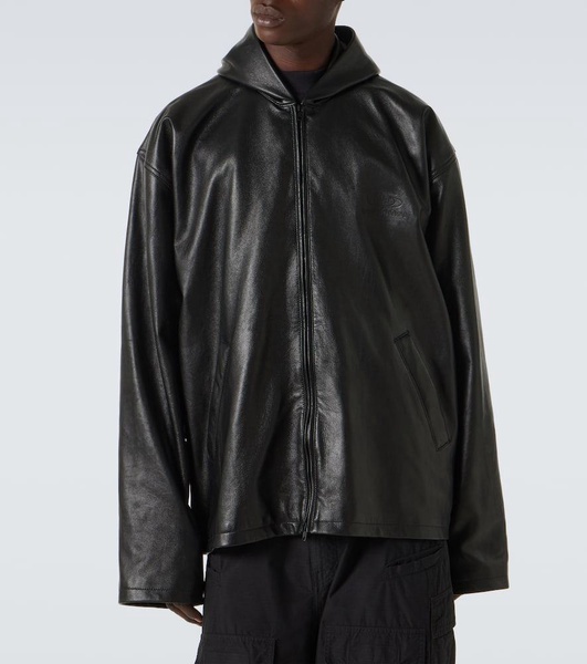 Hooded leather blouson