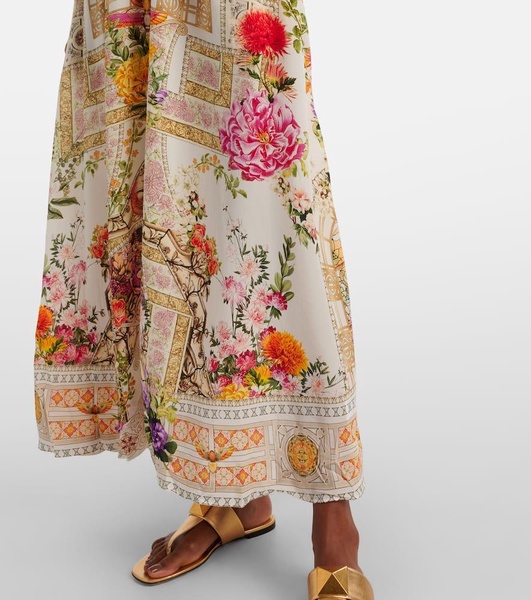 Floral shirred silk maxi dress