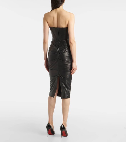 Ruched leather midi dress