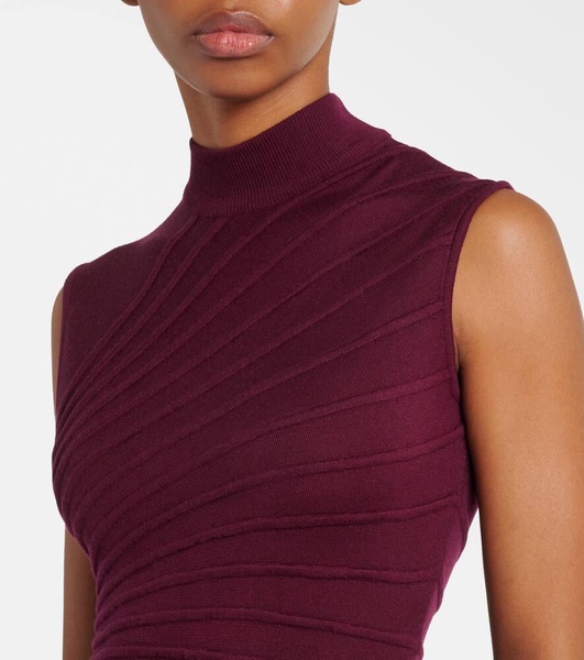Asymmetric virgin wool midi dress