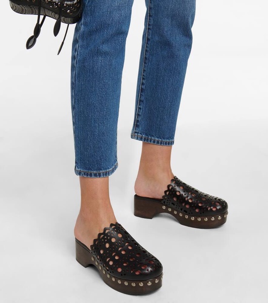 Laser-cut leather clogs