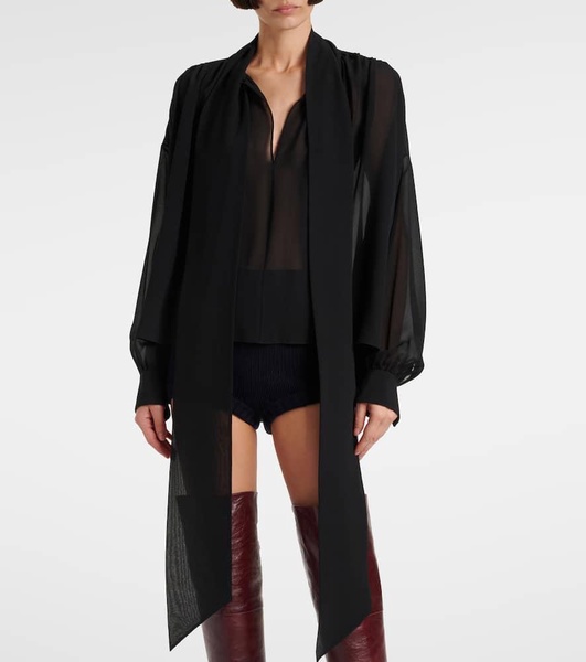 Tie-neck silk georgette blouse