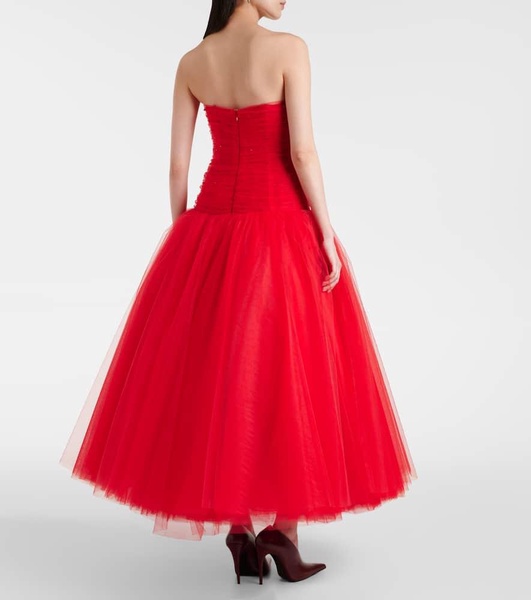 Embellished strapless tulle gown