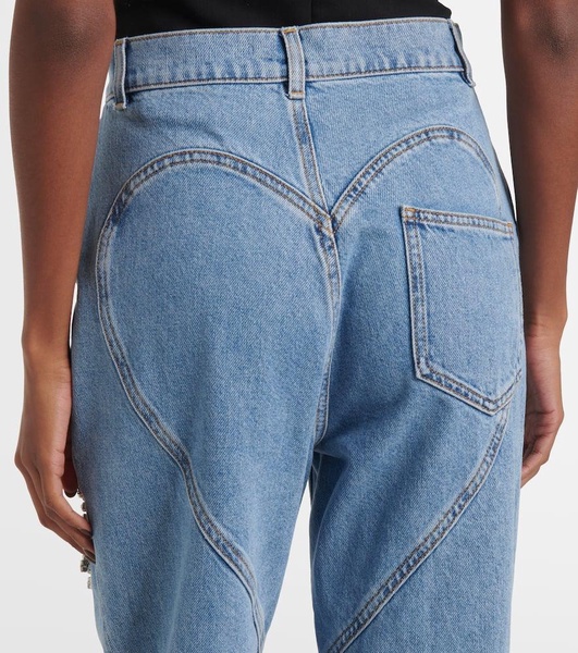 Crystal-embellished cutout straight jeans