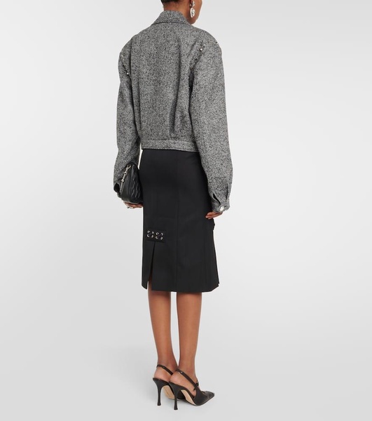 Herringbone cropped wool-blend jacket