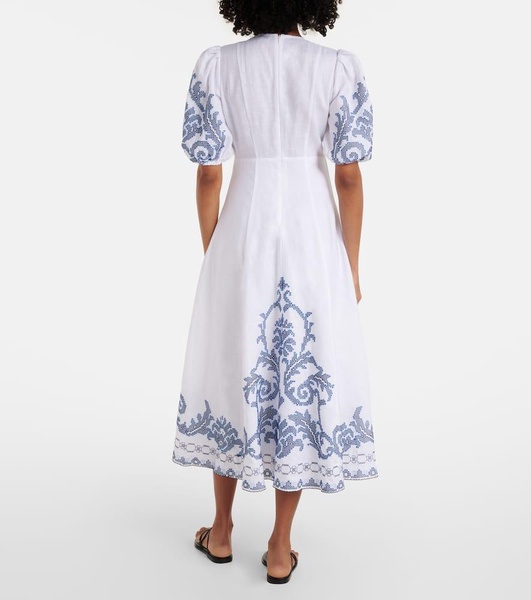 Hazel embroidered linen midi dress