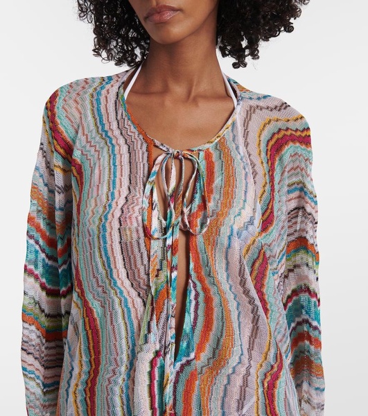 Printed lamé beach cover-up