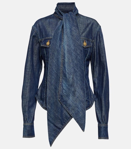 Tie-neck denim shirt
