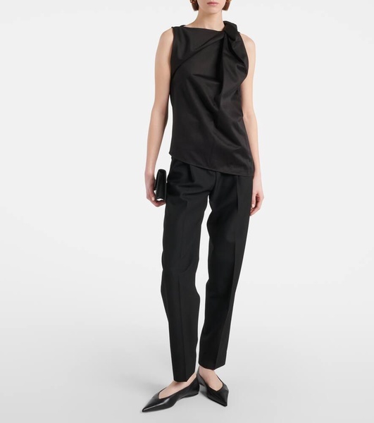 Draped cotton and linen top