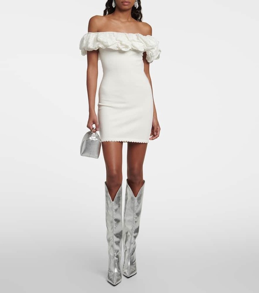 Off-shoulder ruffle-trimmed minidress