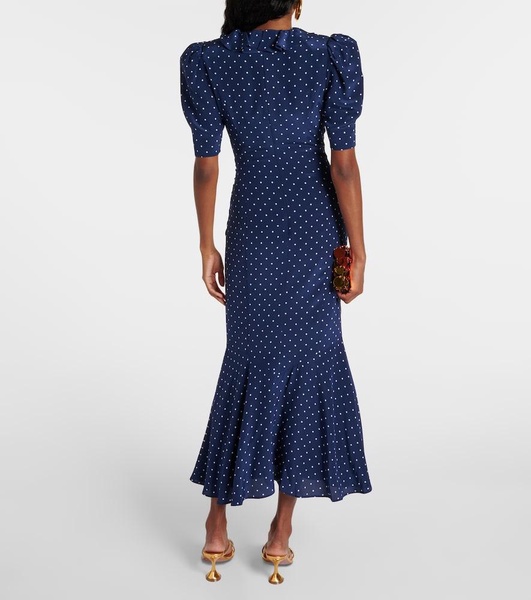 Polka-dot bow-detail silk midi dress