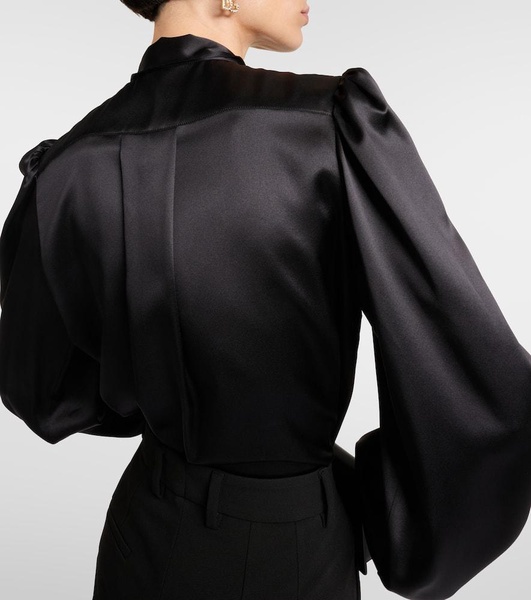 Bow-detail silk satin blouse