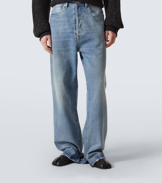 Distressed mid-rise wide-leg jeans