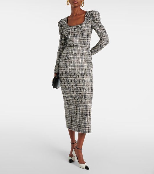 Belted Lurex® tweed midi dress