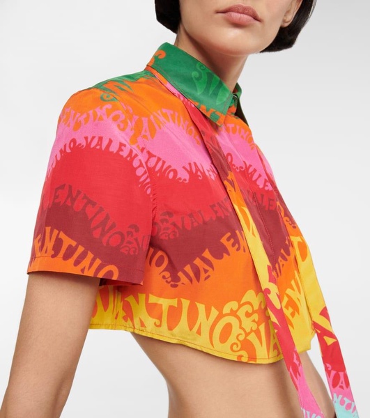 Printed silk and cotton crop top