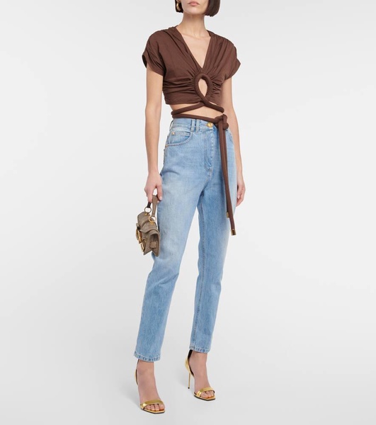 Draped cutout jersey tie top