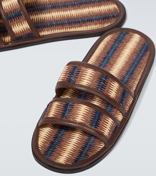 Duotone leather-trimmed slides