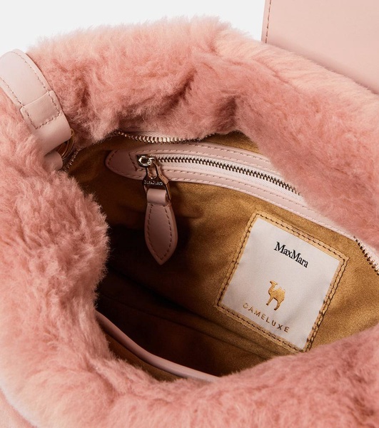 Cuscino leather-trimmed teddy clutch