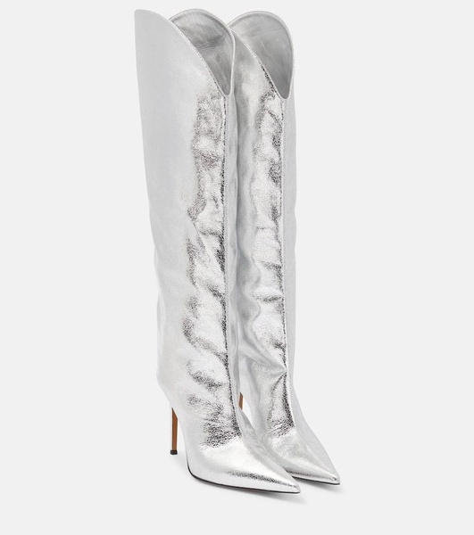 Metallic leather over-the-knee boots