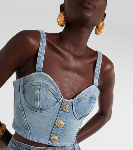 Cropped denim bustier