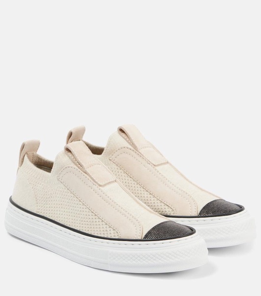 Suede-trimmed canvas sneakers