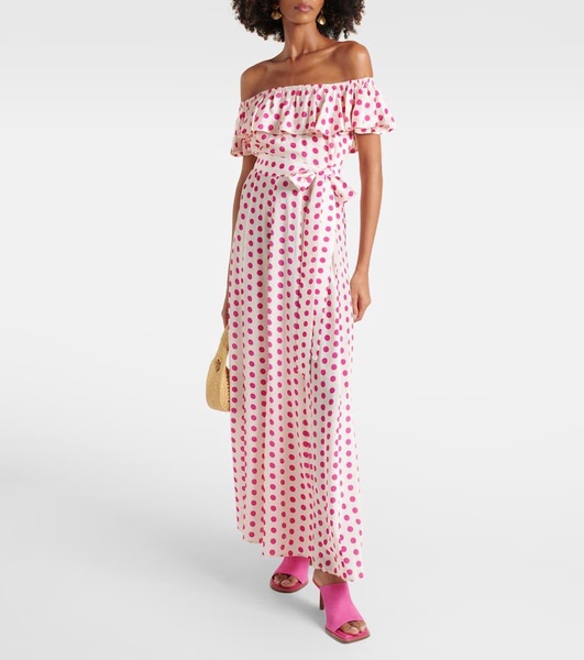 Giselle off-shoulder polka-dot midi dress